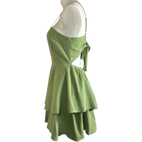 Halara Backless Adjustable Straps Green Sleeveless Tiered Dress - Picture 7 of 15